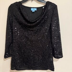 CeCe Semi Sheer Sequin Cowl Neck Blouse size Medium in Excellent Condition
